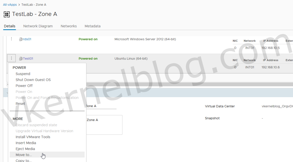 How to migrate vapp in vcd