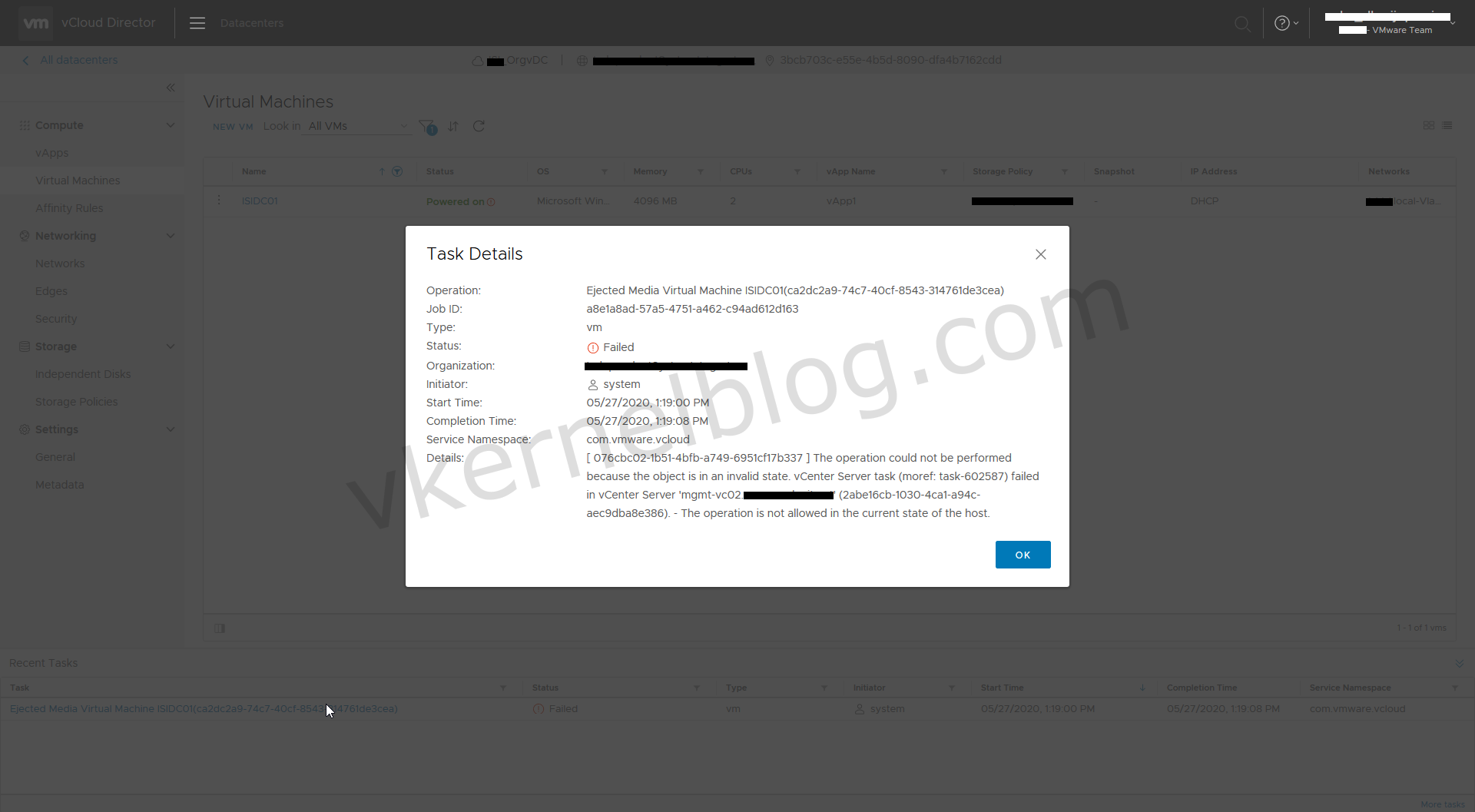 Unable to eject/cancel VMtools ISO in vCloud Director 9.7