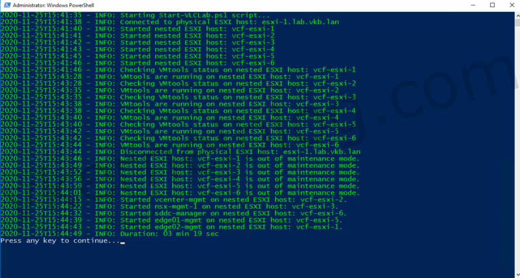 Start and stop scripts vcf