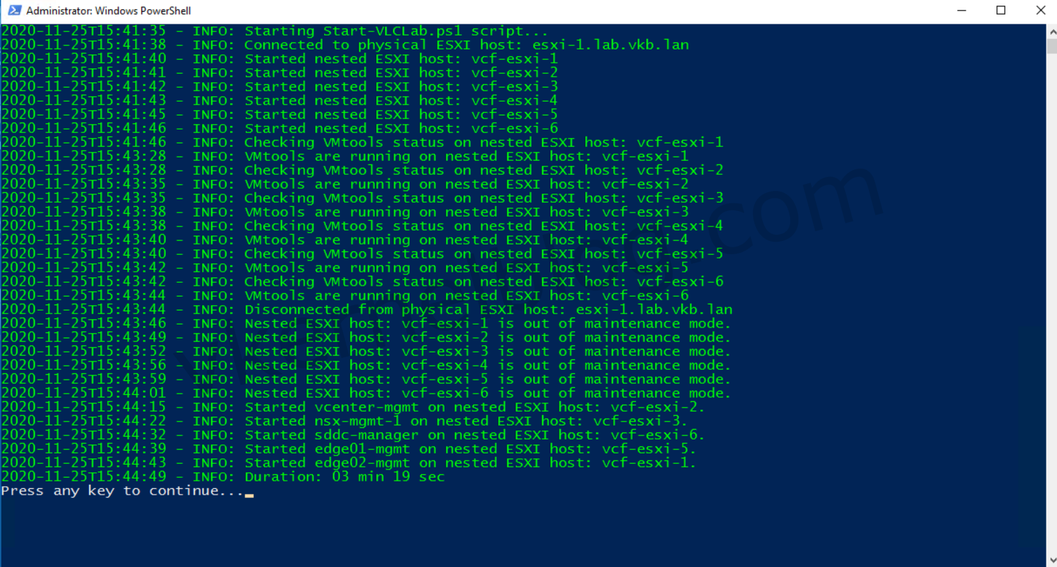 Start and stop scripts for VCF 4.x home lab with VLC.