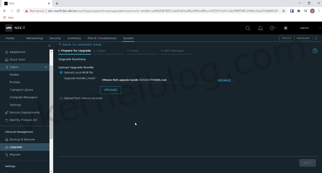 NSX-T upload .mub file