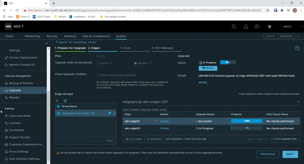 NSX-T Upgrade edge