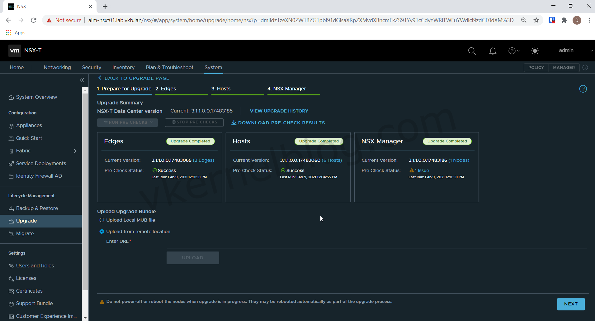 How to successfully upgrade NSX-T from 3.1.0 to 3.1.1