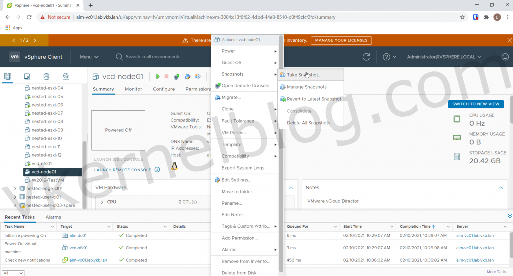 vCenter Create Snapshot
