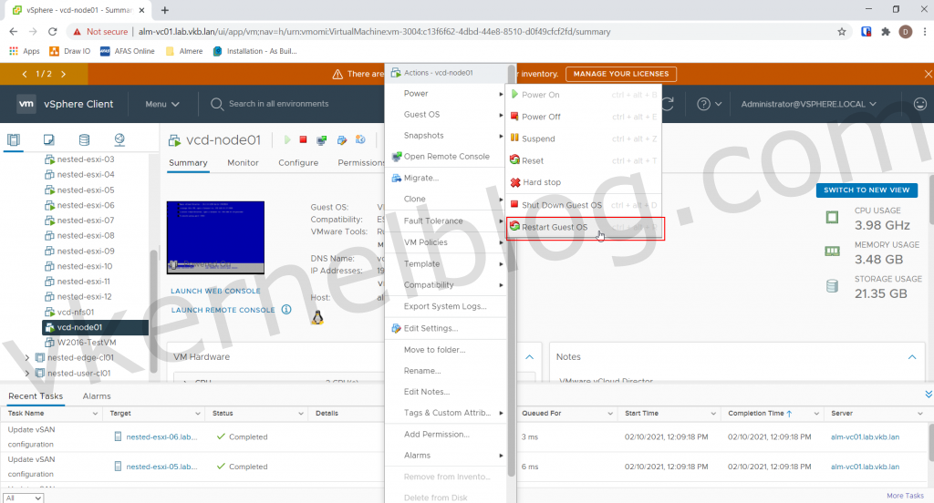 Cloud Director reboot appliance