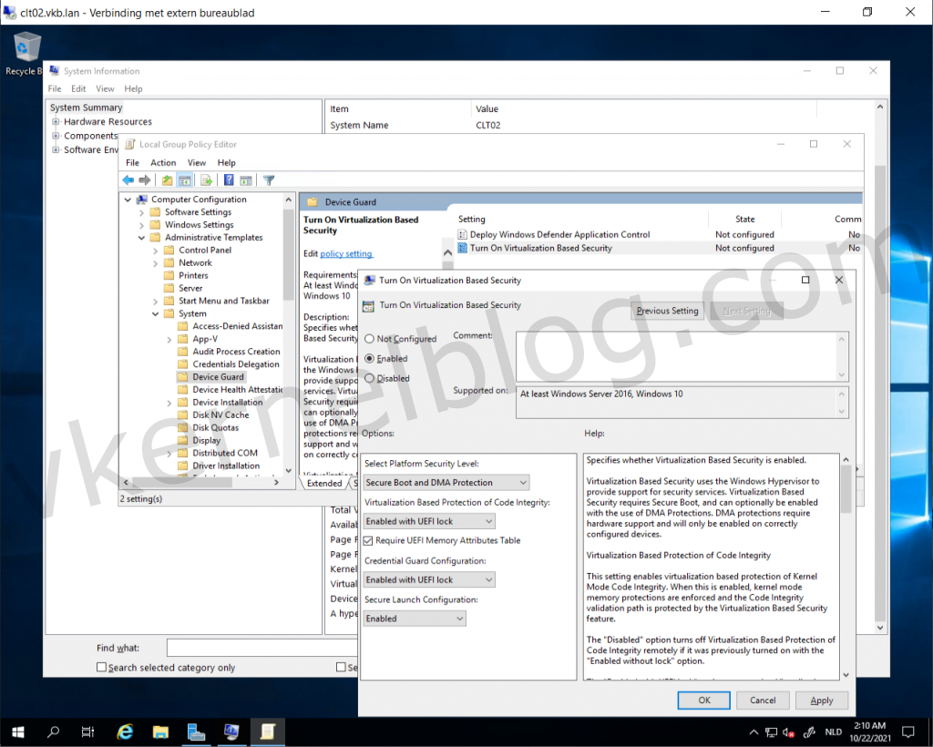 Enable VBS in the Guest OS vmware