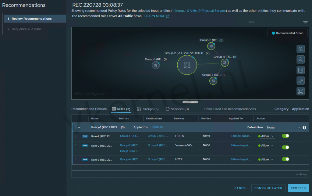 NSX intelligence recommended firewall rules