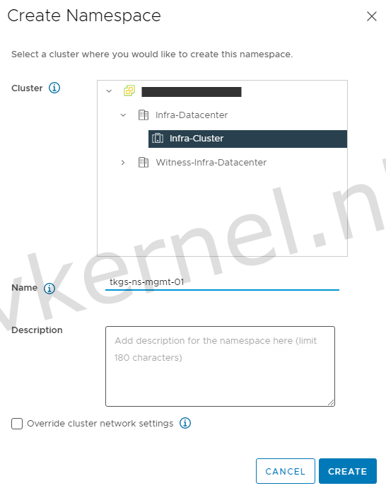 Tanzu namespace screenshot 2