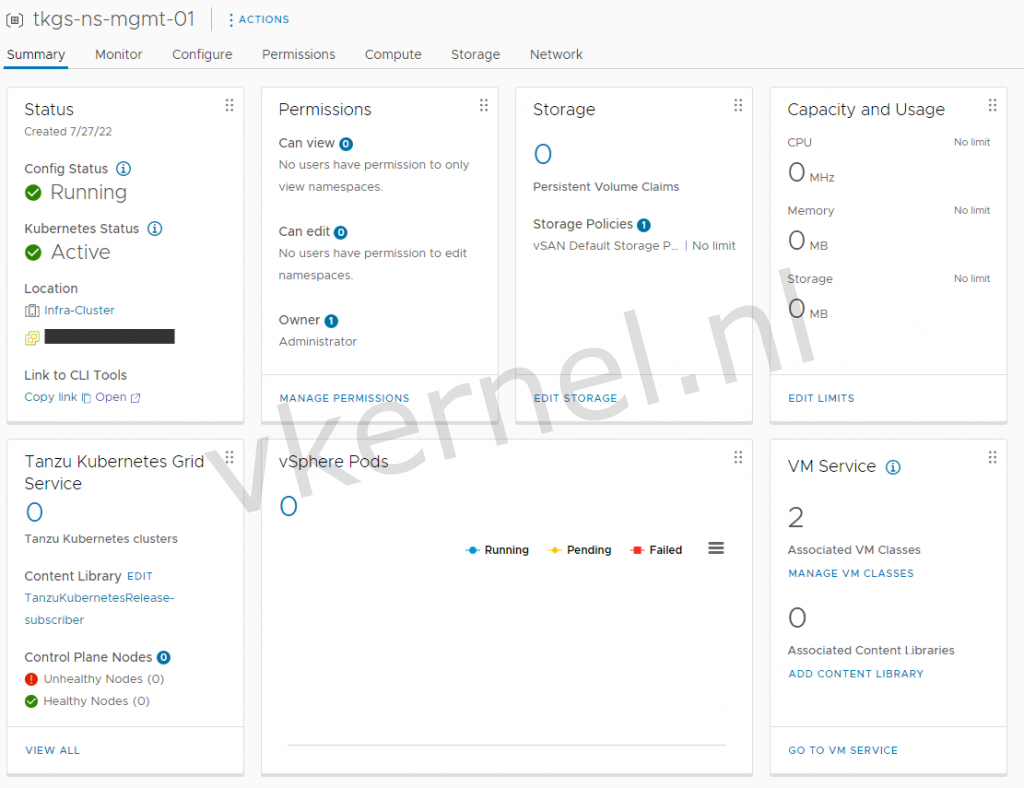 Tanzu namespace screenshot 3