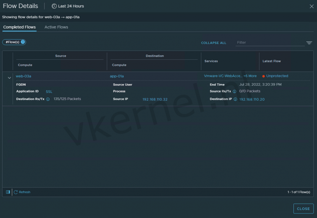 NSX intelligence details flow