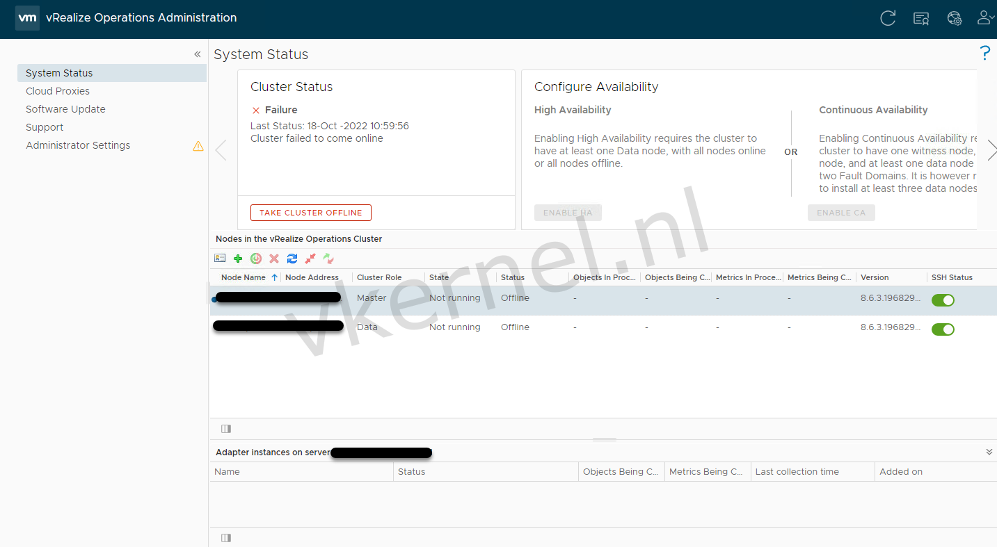Unable to bring cluster online in vROPS 8.6.3