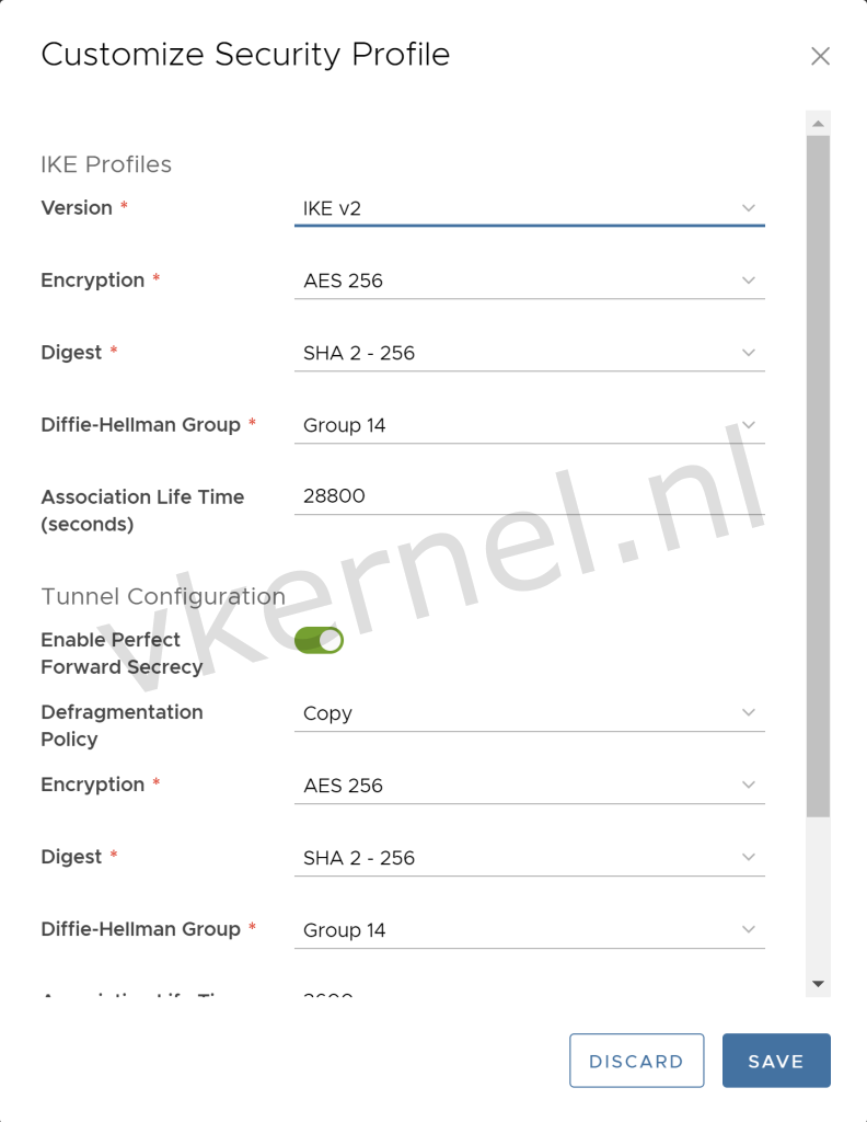 IPSec VPN Phase 1 PFS settings