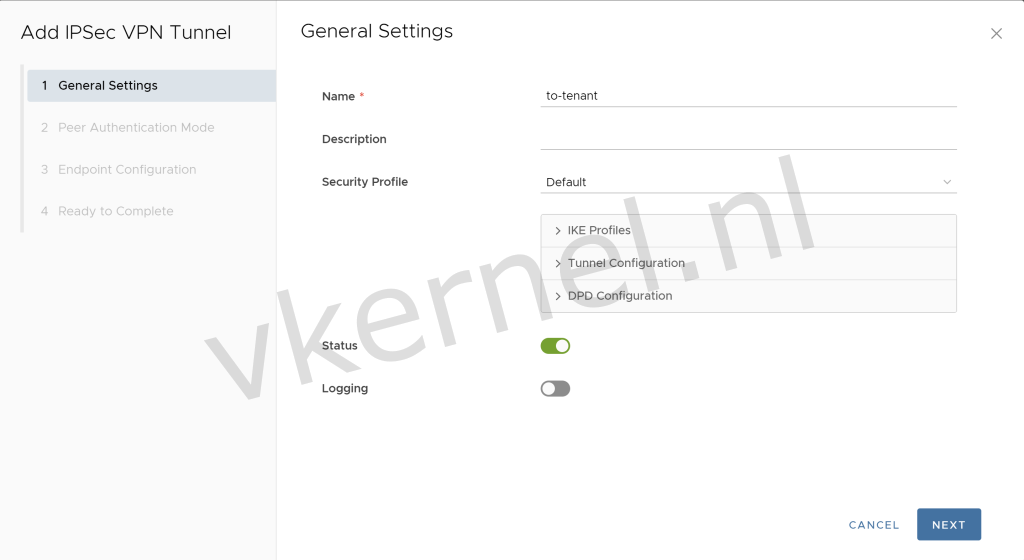 IPSec VPN Tunnel Security Settings