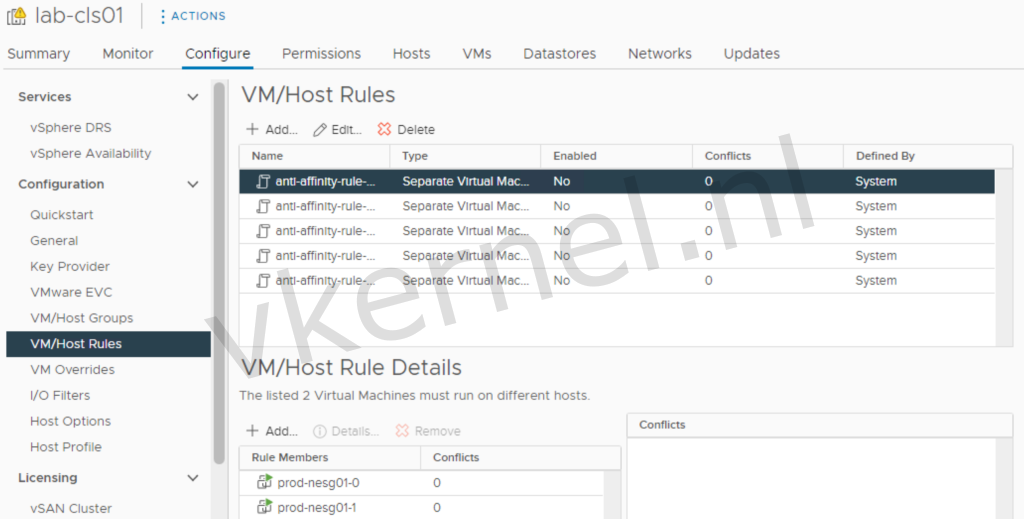 DRS anti affinity rules
