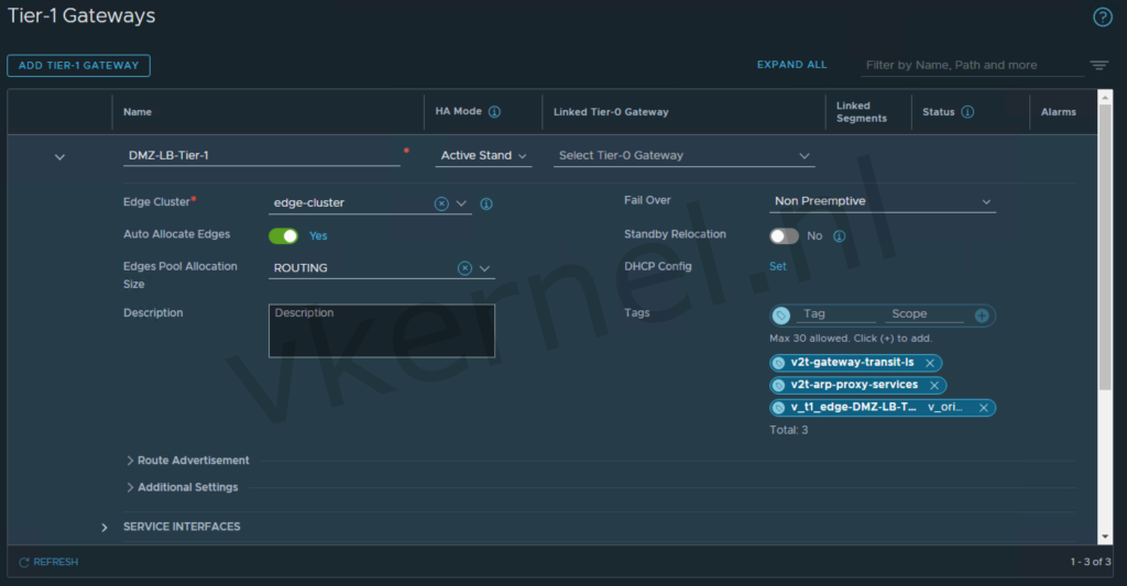 Add Static Route on LB Tier-1