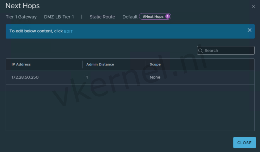 Add Static Route on LB Tier-1