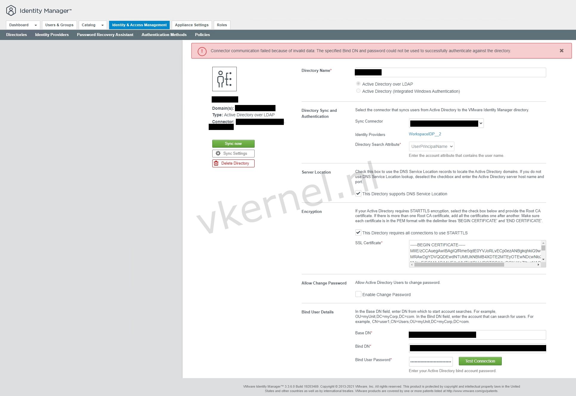 vIDM 3.3.6 Directory Sync Failed