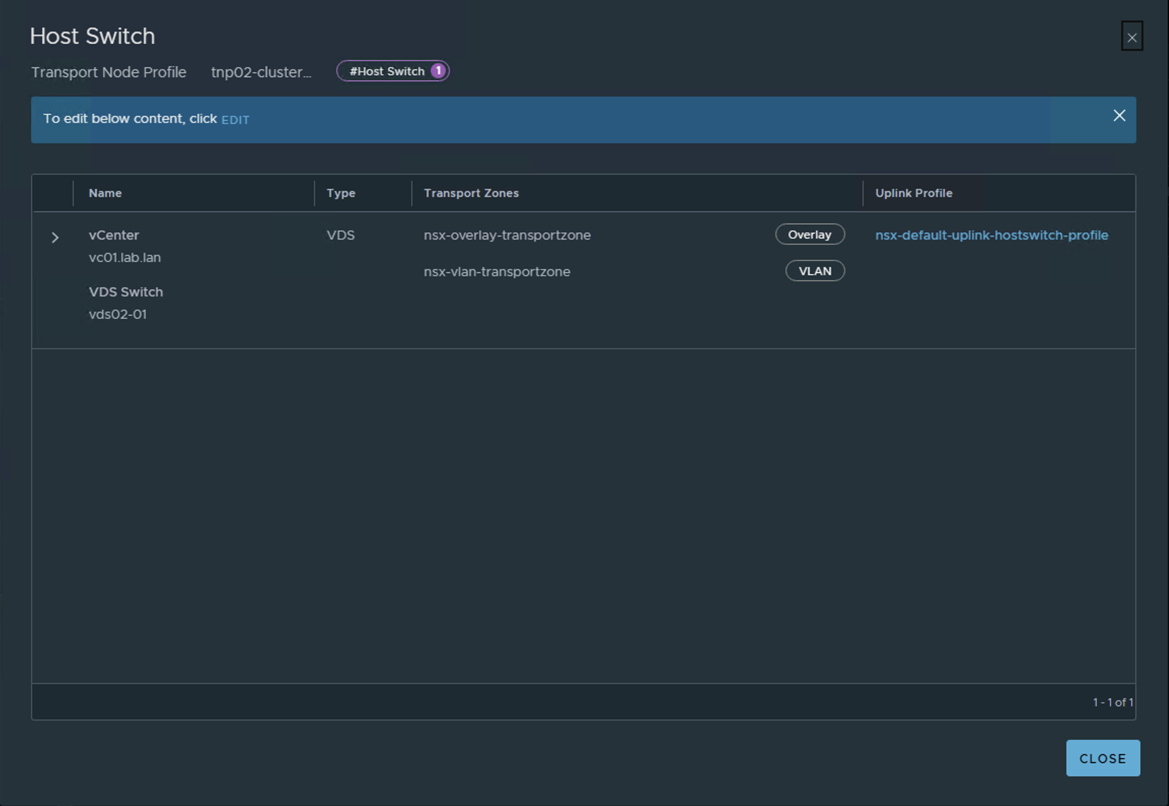 Edit Host Switch Section