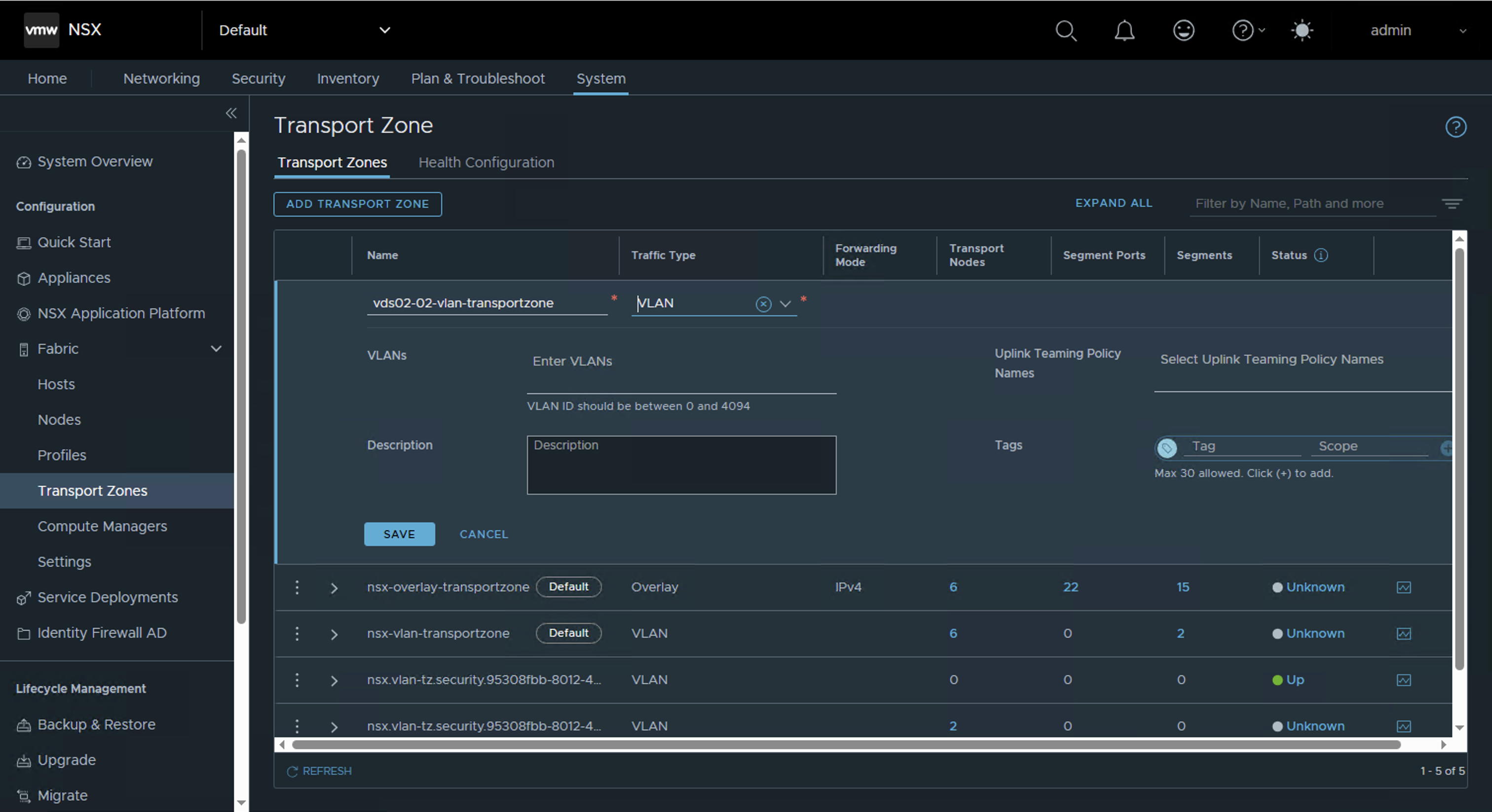VLAN Transport Zone Details